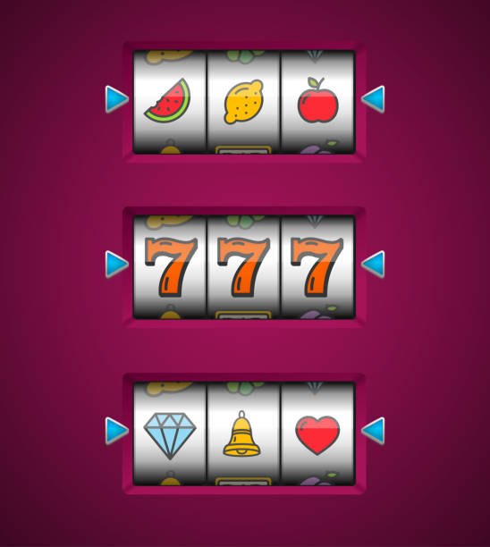 Realistic Detailed 3d Slot Machine Set. Vector Realistic Detailed 3d Slot Machine Set showing Three Number Seven, Bell, Diamond and Heart Symbols. Vector illustration jackpot stock illustrations