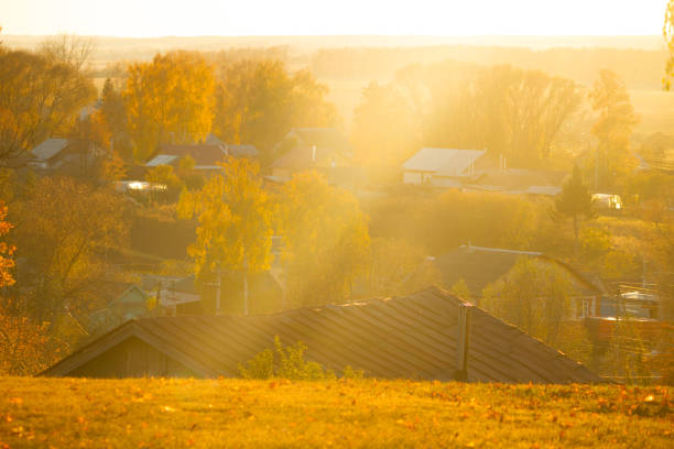 View on a village in autumn. High point of view