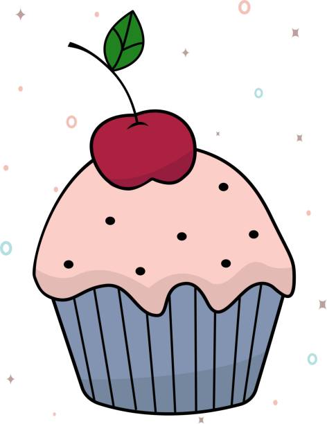 아이싱과 체리와 맛있는 케이크의 벡터 이미지. 발렌타인 데이. 간단한 윤곽 벡터, 사용자 인터페이스 및 ux, 웹 사이트 또는 흰색 배경에 모바일 응용 프로그램을위한 기술 세트 - cherry valentine stock illustrations