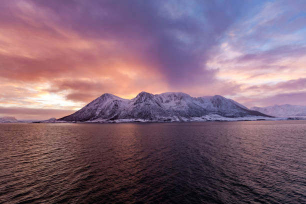 Almost end of January, 10:10 AM, the atmosphere in the Risøysund looks still like early morning. \n\nNordland, Norway, 68°58'38.262\