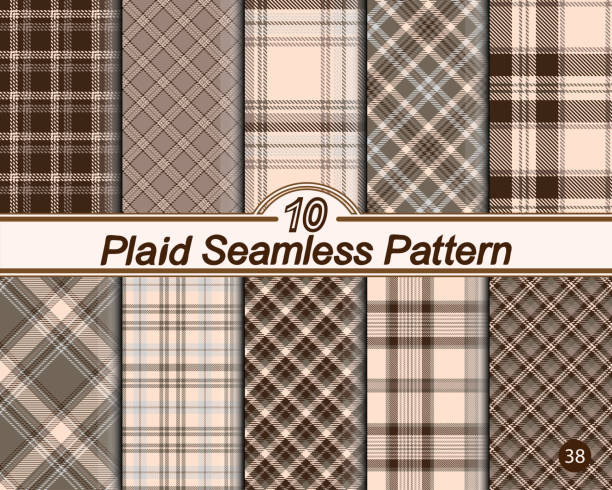 Set vector check plaid colored pattern. Set vector check plaid colored pattern. Seamless checkered background. Straight and oblique scottish fashion cage. Of printing on fabric, shirt, textile, curtain and tablecloth. tsp stock illustrations