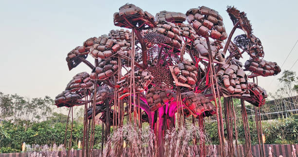 New Delhi, India – February 5, 2022: Replicas of a Banyan Tree at Bharat Darshan Park in Delhi which showcases attractive replicas of several iconic monuments of India built with scrap and waste material on 'waste-to-wealth' model.