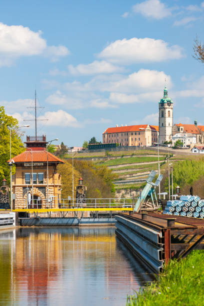 istock Horin lock and Melnik Castle, Vltava river, Czech Republic 1368951698