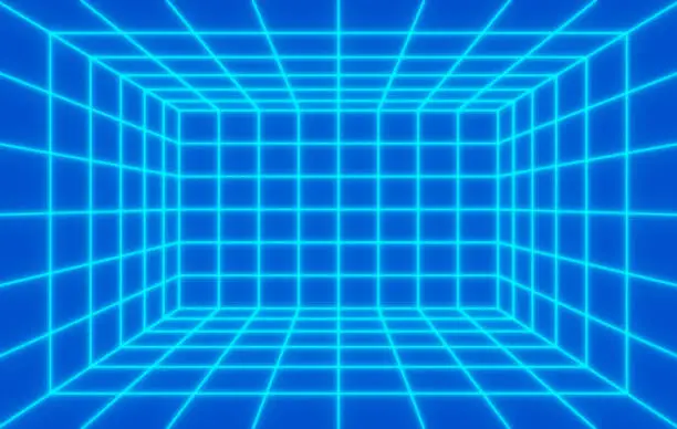 Vector illustration of Blueprint Mock Up Depth Grid Box 3D Virtual Reality Space Background