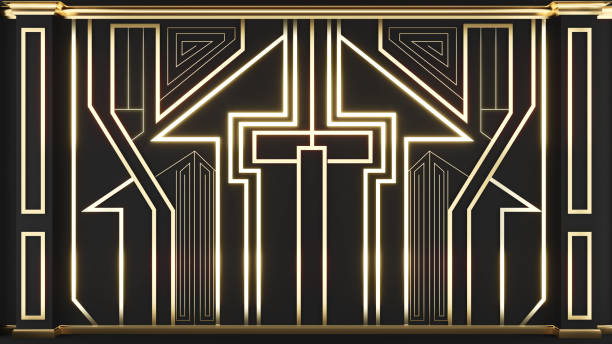istock Wall panel decorative in art deco style,art deco pattern gold on black wall,3d rendering 1368957936