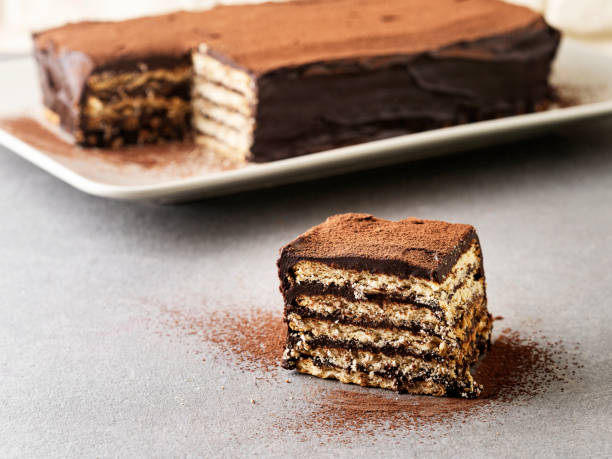 мозаичный шоколадно-бисквитный торт, мозаичный торт - пирог шоколада стоковые фото и изображения