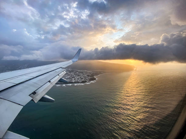 istock Beautiful cloudy view through window of a commercial flight 1368963689