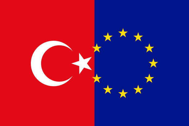 flaga turcji w połączeniu z flagą unii europejskiej - european union coin illustrations stock illustrations