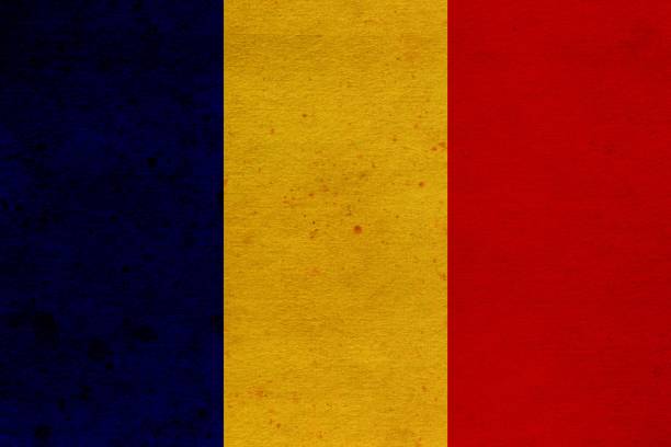 romania flag painted on old grunge paper