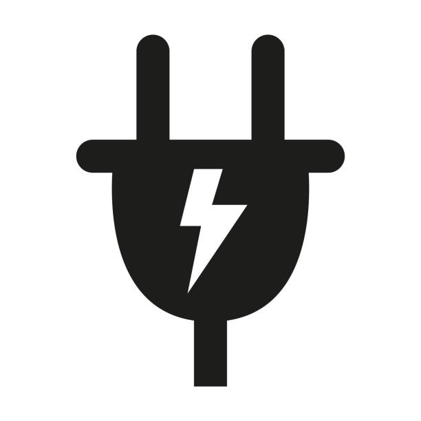 elektrische stecker flaches symbol auf grauem hintergrund. - stromstecker grafiken stock-grafiken, -clipart, -cartoons und -symbole