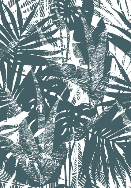 istock Seamless background with a monstera, banana leaf, and palm tree leaves. Illustration with tropical foliage. Graphic vector pattern with exotic plants for the travel industry, label, beach collection. 1368967102