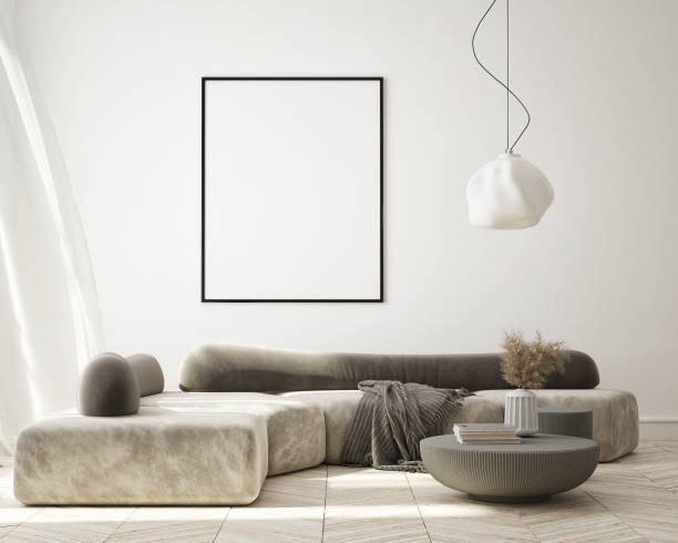 istock mock up poster frame in modern interior background, living room, Scandinavian style, 3D render, 3D illustration 1368967373
