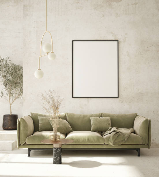mock up poster frame in modern interior background, living room, Scandinavian style, 3D render, 3D illustration