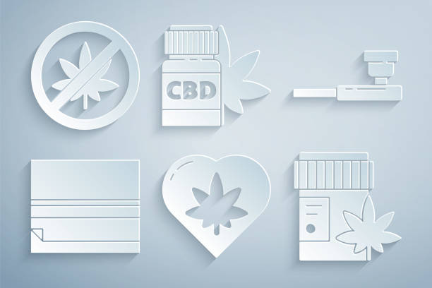 Set Marijuana leaf in heart, Smoking pipe, Rolling paper, Medical bottle with marijuana, and Stop or cannabis icon. Vector Set Marijuana leaf in heart Smoking pipe Rolling paper Medical bottle with marijuana and Stop or cannabis icon. Vector. weeding stock illustrations