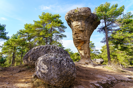 Incredible rock formation of the enchanted city, natural park of Cuenca, Spain.