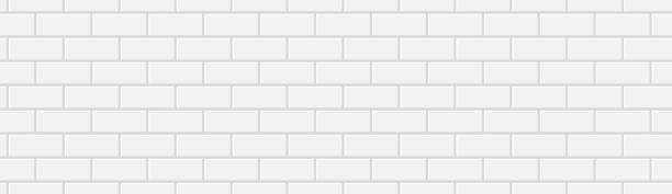 지하철 타일 원활한 패턴. 기하학적 모양의 벡터 추상 적 배경입니다. 부엌이나 욕실을위한 흰색 세라믹 타일. 파리 지하철에서 현실적인 흰색 벽 벽돌 질감. - ceramics stock illustrations