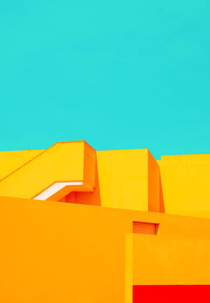 istock Minimalist architecture stylish space. Trendy colours mixed yellow and blue. Geometry and details aesthetic 1368969534