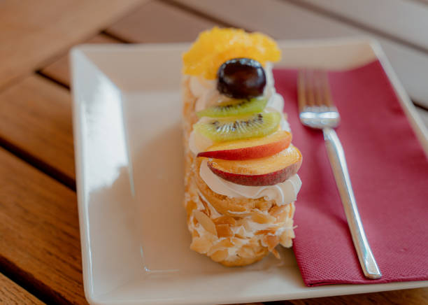 istock Dessert. Piece of cake with fruit. Close-up. 1368971165