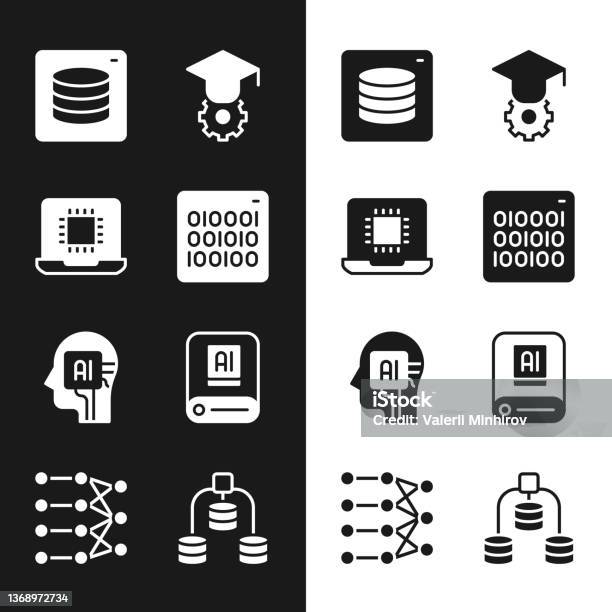 Set Binary Code Processor Cpu Server Data Graduation Cap Humanoid Robot ...