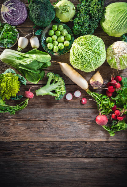 istock Crucifers vegetables assortment as cabbage, broccoli, cabbage, turnip, kale, romanesco, radish, arugula 1368975757