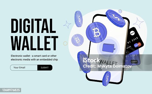 istock Digital wallet application on mobile. banner vector. phone and internet banking. online payment security transaction via 1368976825