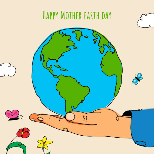 ilustrações, clipart, desenhos animados e ícones de feliz conceito do dia da terra da mãe - globo em uma mão - dia mundial da agua