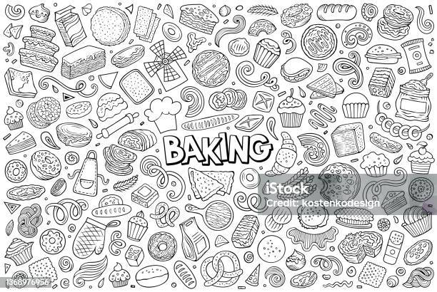 Cartoon Set Of Bakery Theme Items Objects And Symbols Stock Illustration - Download Image Now