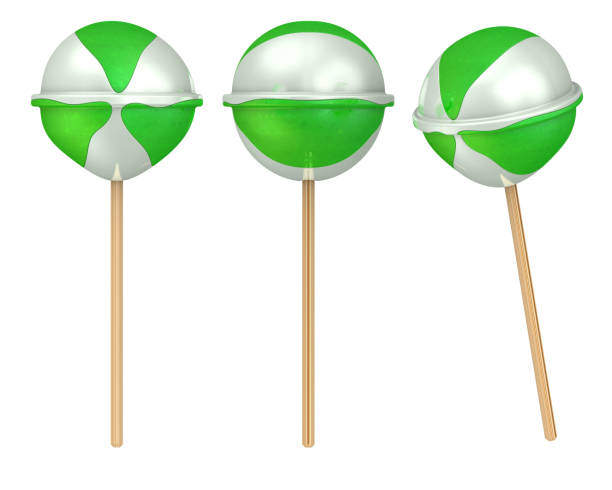 Set of the view of white and green lollipop against white background. 3D illustration
