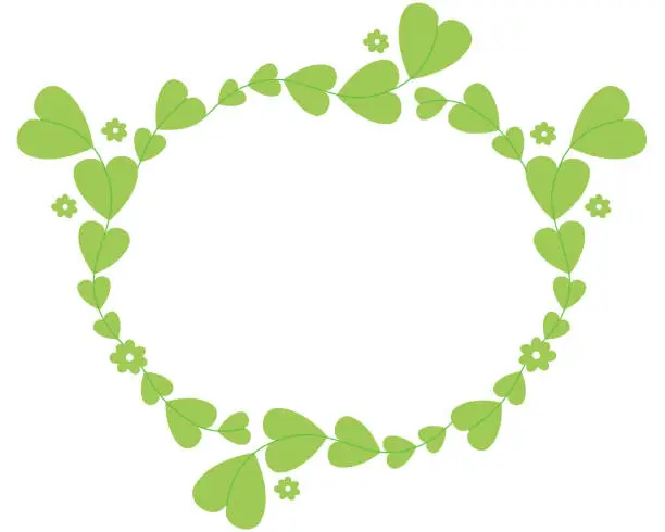 Vector illustration of Vector frame of decorative climbing plants in the shape of a heart, flowers on a transparent background, arranged in a circle.