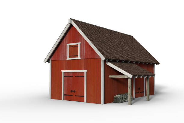 istock 3D rendering of a red wooden barn isolated on a white background. 1368980755