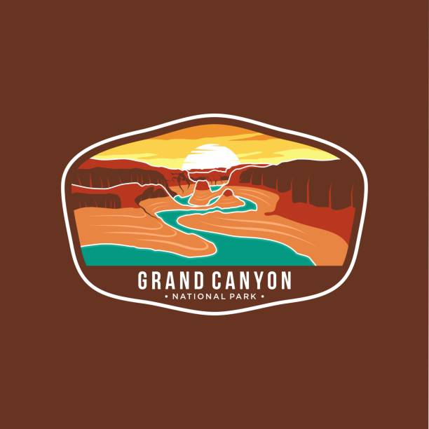 illustrazioni stock, clip art, cartoni animati e icone di tendenza di illustrazione dell'icona della patch del parco nazionale del grand canyon su sfondo scuro - grand canyon