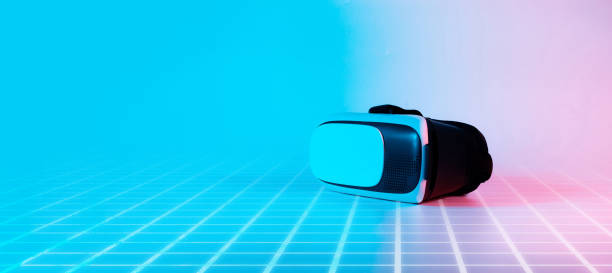 istock Virtual reality glasses VR. 3d digital headset on futuristic neon tech background. Cyber space game, NFT game activity lifestyle of future. 1368982060