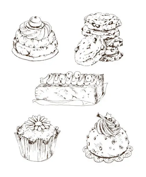 Vector illustration of Set of pastry products