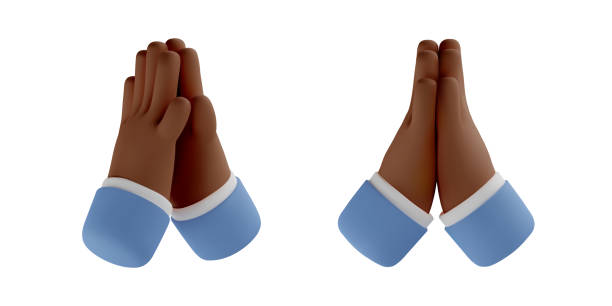 3d icon hands pray 3d hand pray icon. Prayer vector cartoon dark skin arm render. Hope gesture, diversity. Realistic illustration for social media pleading emoji stock illustrations