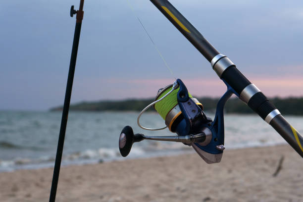 istock Fishing tackle on the sea shore. 1368983423