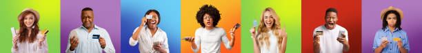 istock Diverse people using smartphones showing debit credit cards 1368983954