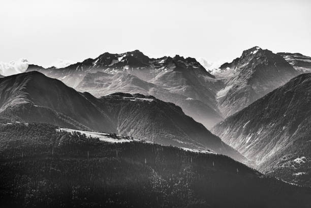 magical mountain landscapes in black and white stock photo