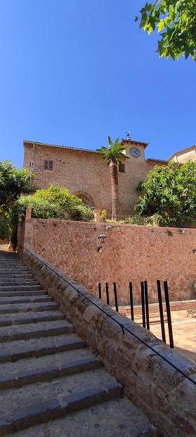 Image of the beautiful square of the village of Fornalutx in the island of Mallorca