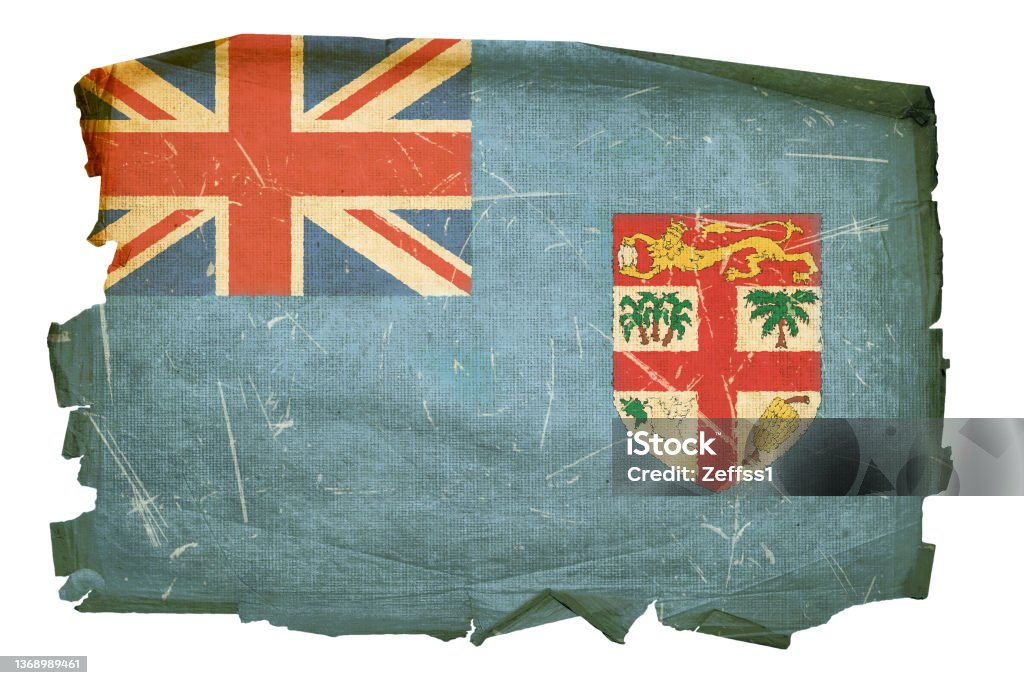 Fiji flag old, isolated on white background Aging Process Stock Photo