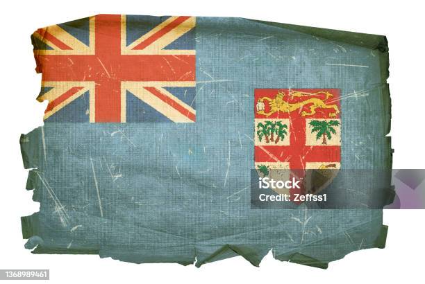 Fiji Flag Old Isolated On White Background Stock Photo - Download Image Now - Aging Process, Antique, Arts Culture and Entertainment