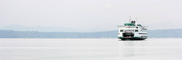 ferry washington state ferry approaches viewer, panoramic frame bainbridge island stock pictures, royalty-free photos & images