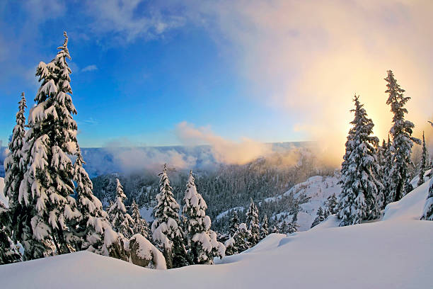 winter mountain sunset stock photo