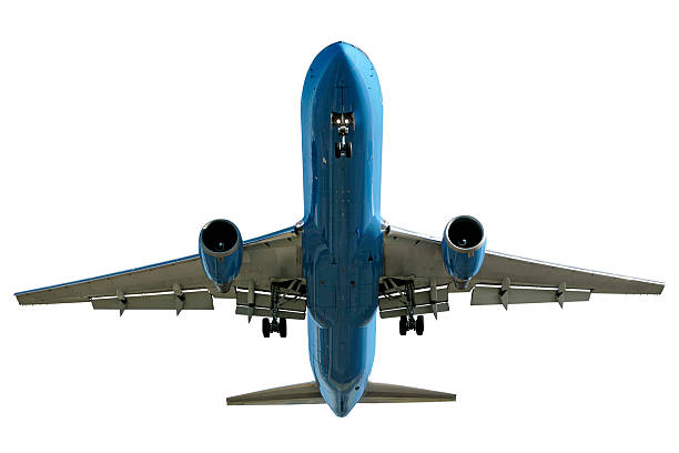 jet airplane landing on white background stock photo