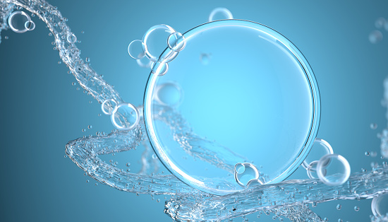 Waves of water are caused by falling droplets. 3d illustration. close-up view.