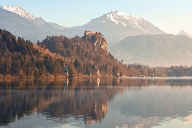 istock Beautiful view to Lake Bled and Bled castle at dawn 1368999006