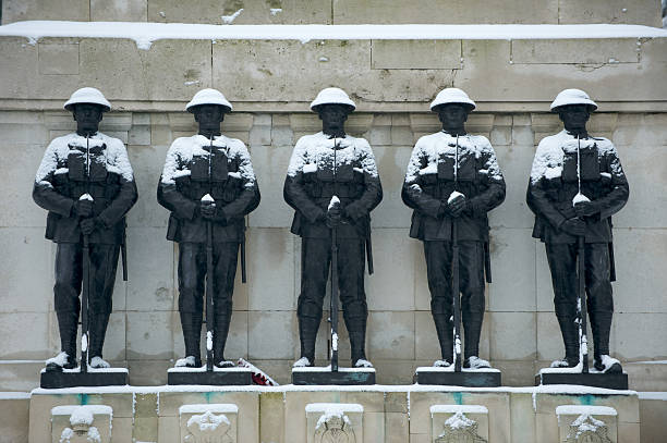 Guards memorial in the snow, Horse Guards Parade, London.