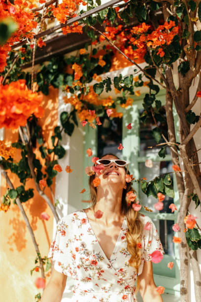 istock Happy woman traveling Mediterranean islands 1369001079