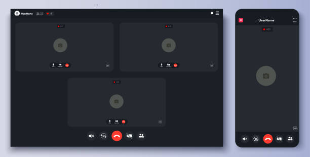 płaska ilustracja wektorowa układu aplikacji do wideokonferencji. szablon ekranu połączenia. ilustracja stockowa - graficzny interfejs użytkownika stock illustrations