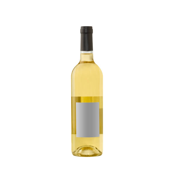 istock white yellow wine bottle with blank label isolated on white background. 1369002359