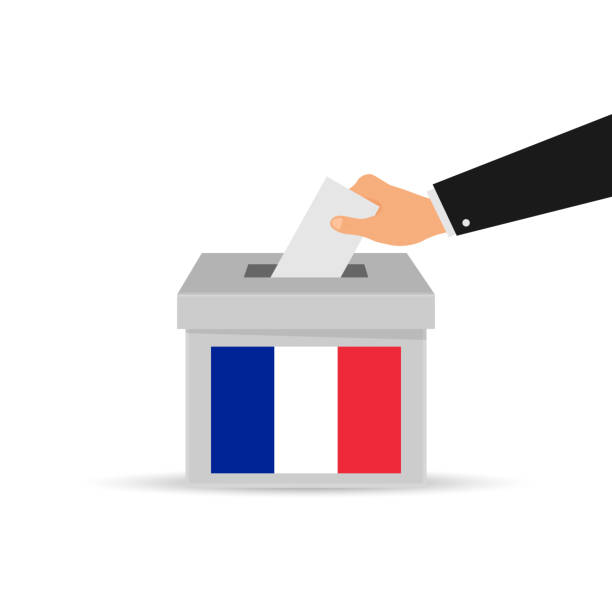 illustrazioni stock, clip art, cartoni animati e icone di tendenza di concetto di voto in francia. mano che mette la carta nelle urne. illustrazione vettoriale isolata. - france election presidential election french culture